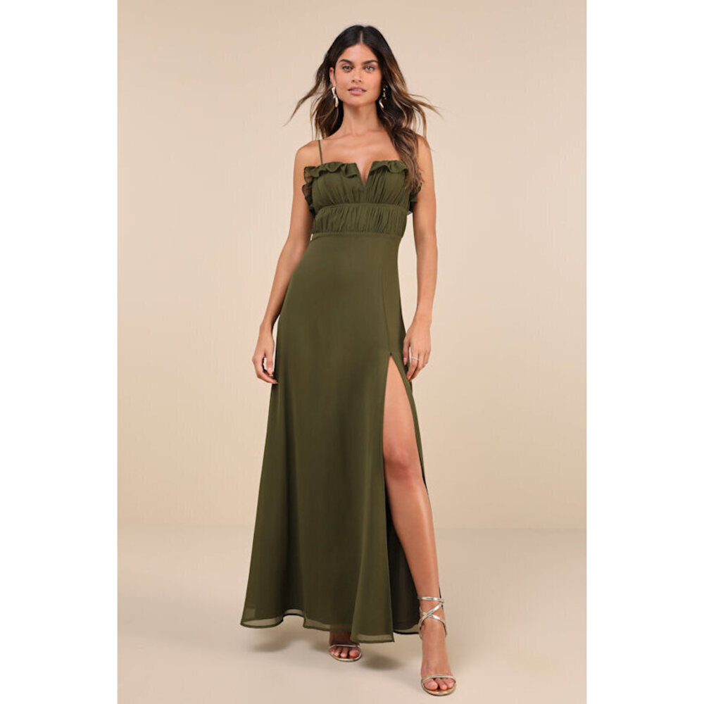 Lulus Exemplary Beauty Olive Green Sleeveless Tie-back Maxi Dress - Size S